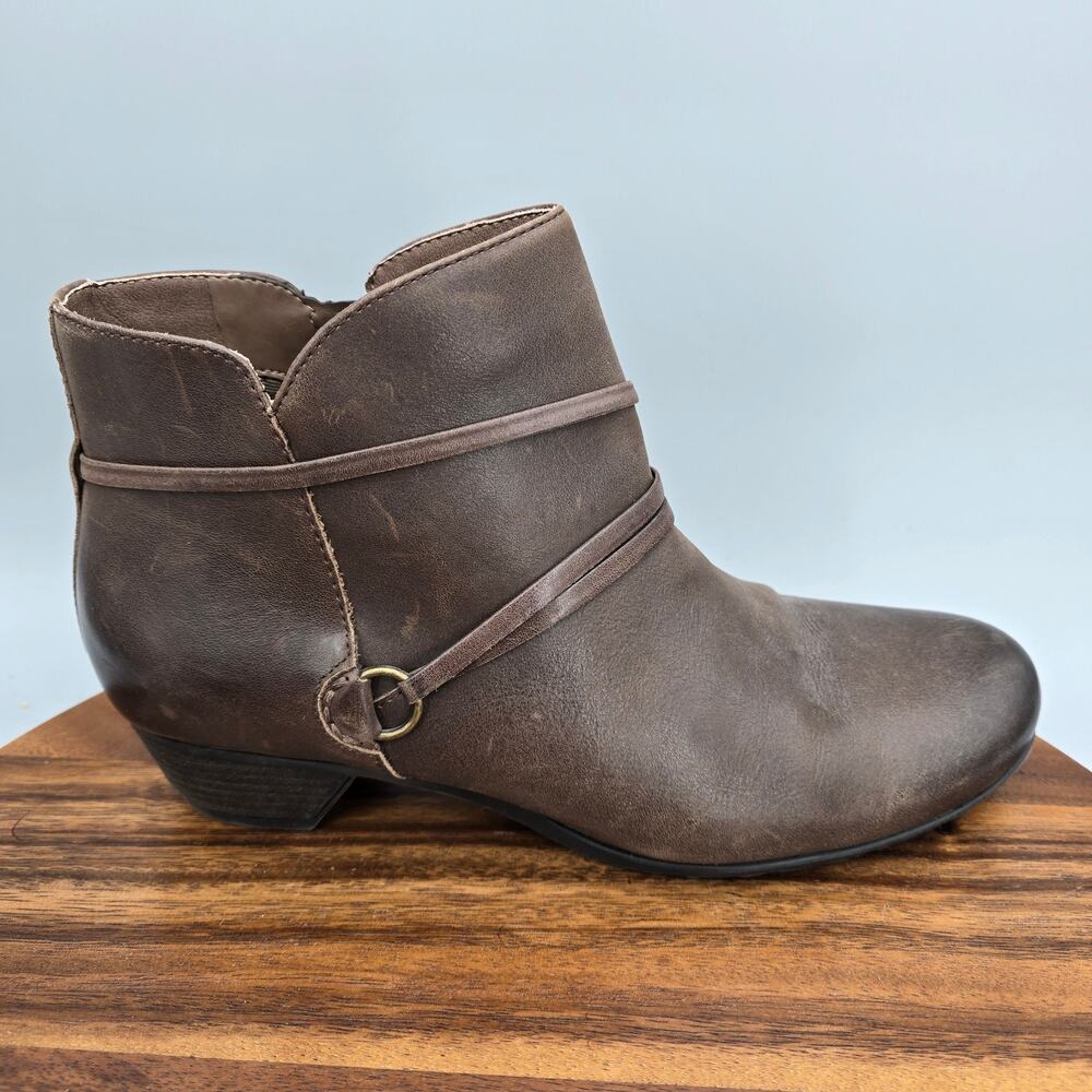 Abeo Boots Womens 10 Neutral Brown Leather Maya Side Zip Up Heeled Ankle Booties